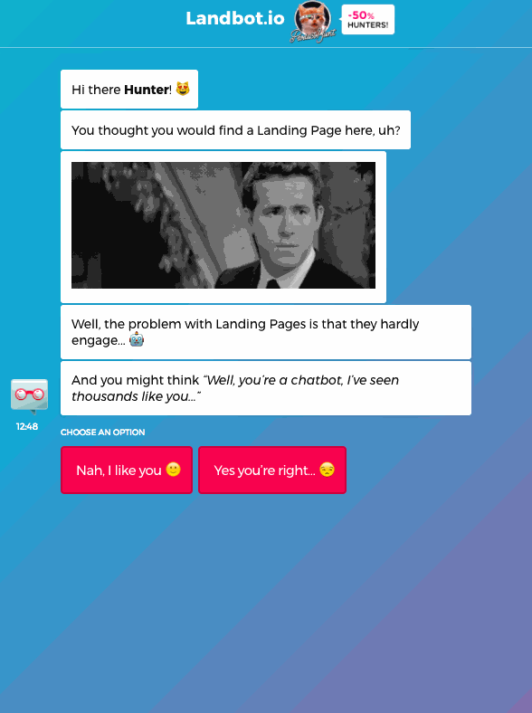 exemplo de landing page do site LandBot