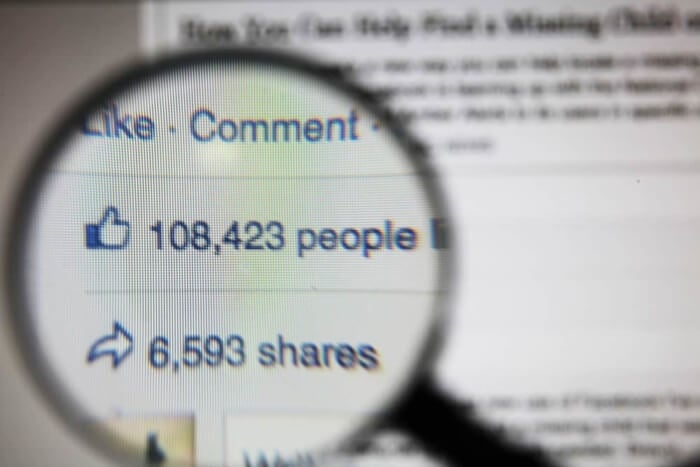 compartilhamentos e likes de publicação no facebook