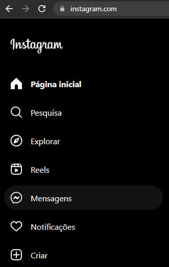 Exemplo de como enviar um direct do Instagram pelo computador
