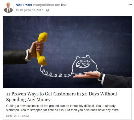 exemplo de link para publicação com apenas uma imagem no Facebook