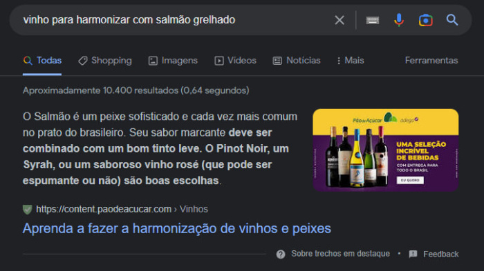 Exemplo de pergunta no Google