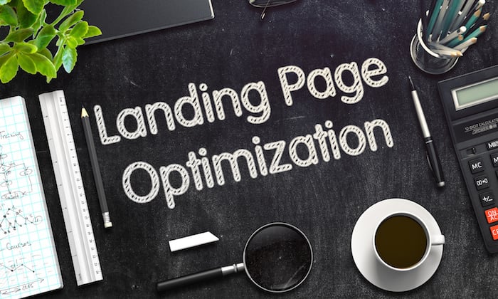 Landing Page Optimization on Black Chalkboard. 3D Rendering.