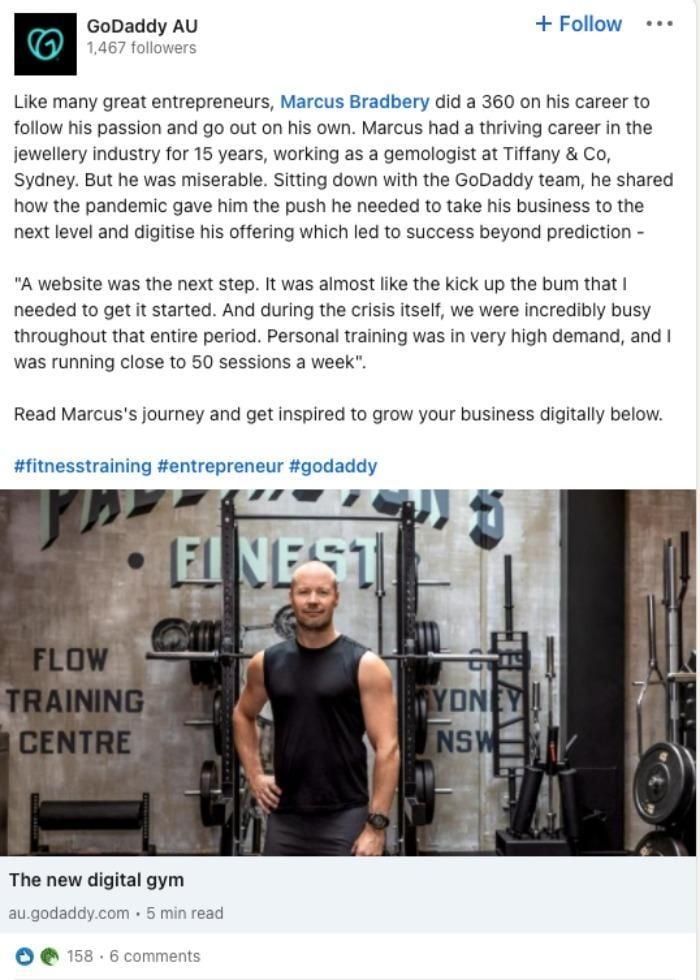 A Linkedin ad from GoDaddy Australia