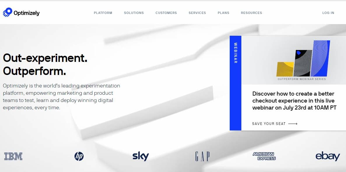página inicial da plataforma de teste a/b optimizely