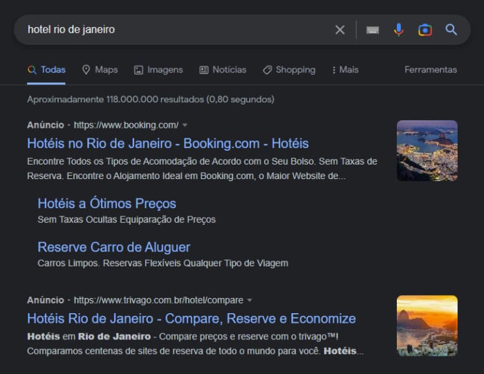 anúncios do google ads na serp