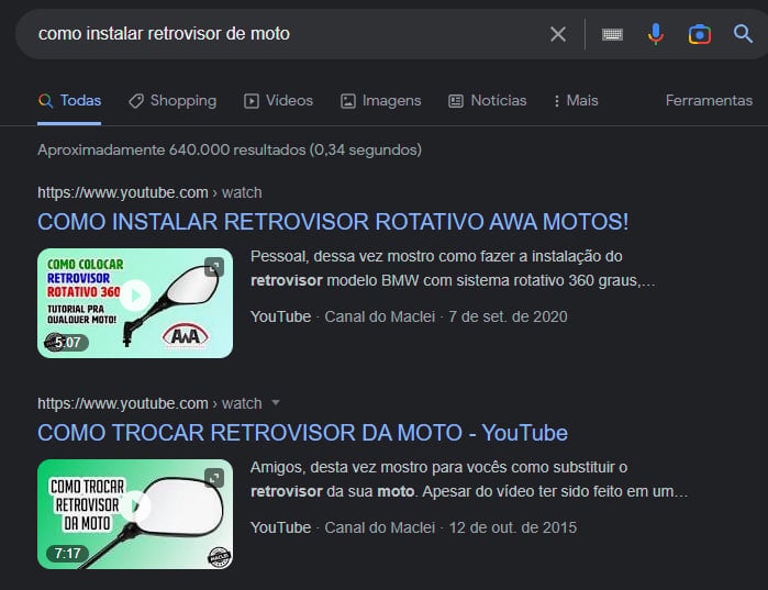 vídeos na serp