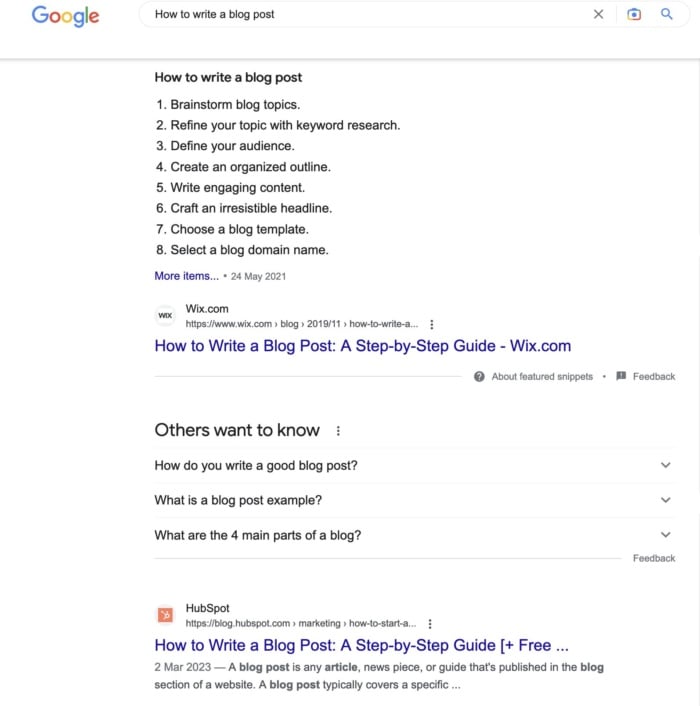 How to write a blog post google results.