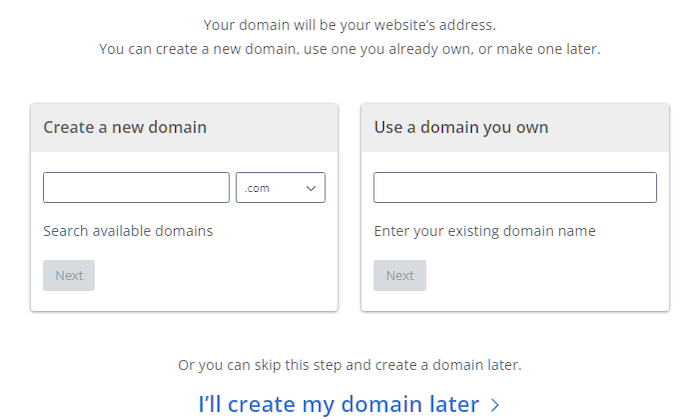 Domain setup screen from Bluehost.