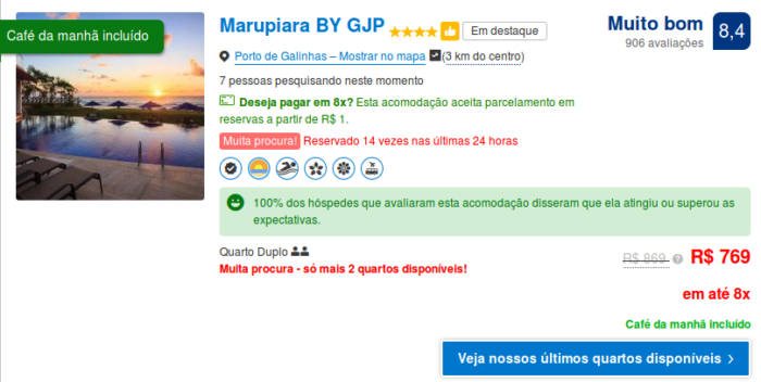 Exemplo de gatilho mental do Booking