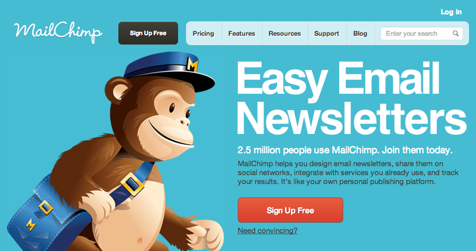 exemplo da mailchimp em formulários em landing page