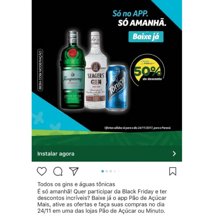 Exemplo de anúncio do Pão de Açúcar no Instagram