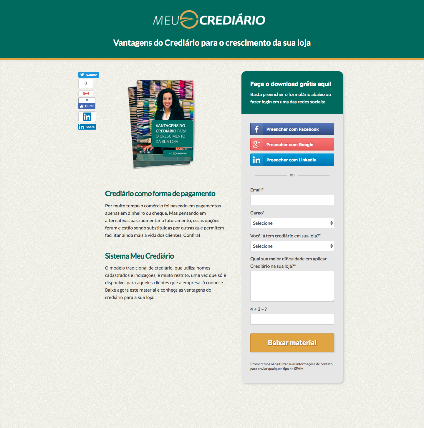 exemplo de formulário de email da landing page meu crediário