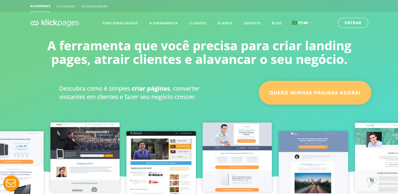 exemplo de landing pages klickpages