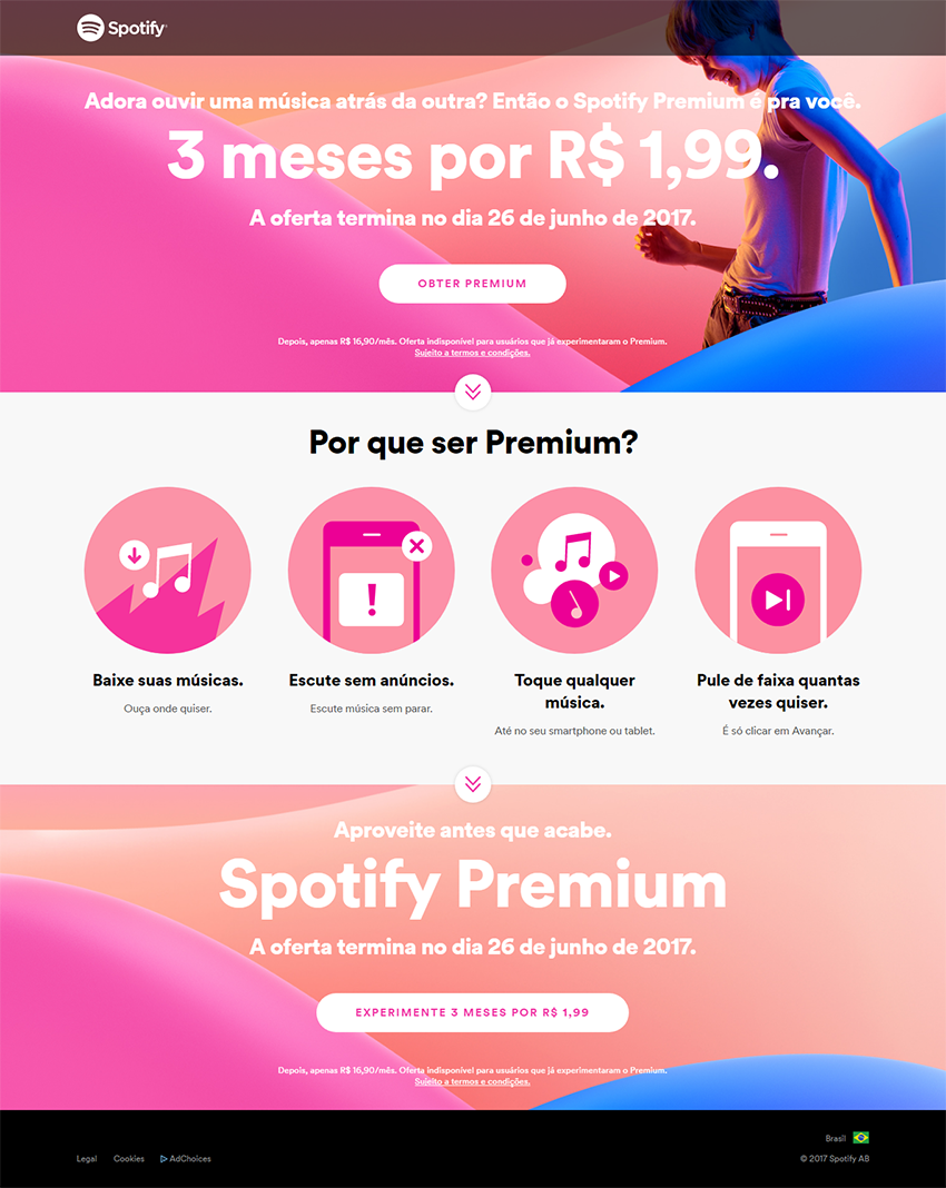exemplo de urgencia em landing page do spotify