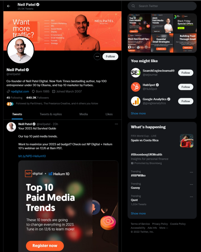 Neil Patel's Twitter page.