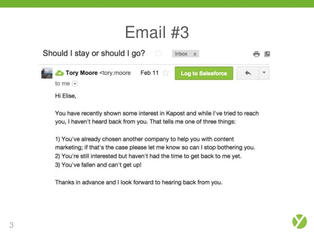 The third email in a drip campaign from Kapost.