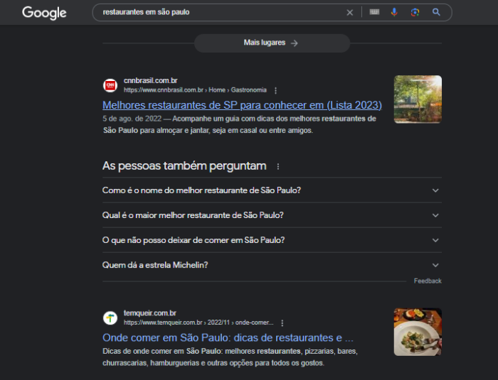 exemplo de resultados orgânicos de pesquisa na SErp