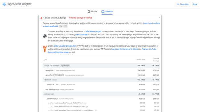site speed reduce unused javascript