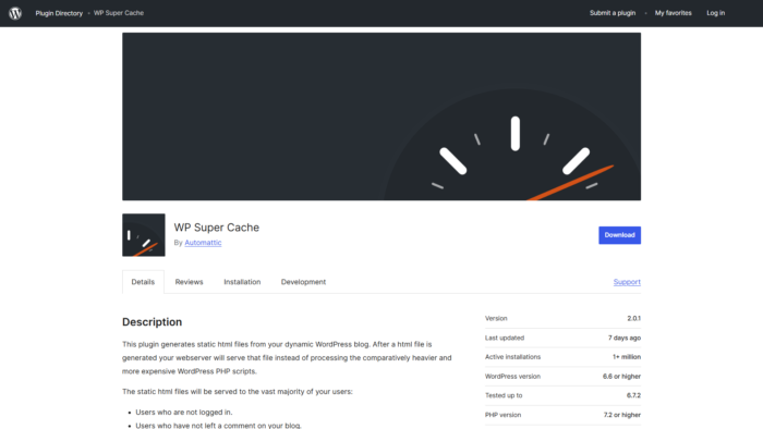 site speed wp super cache
