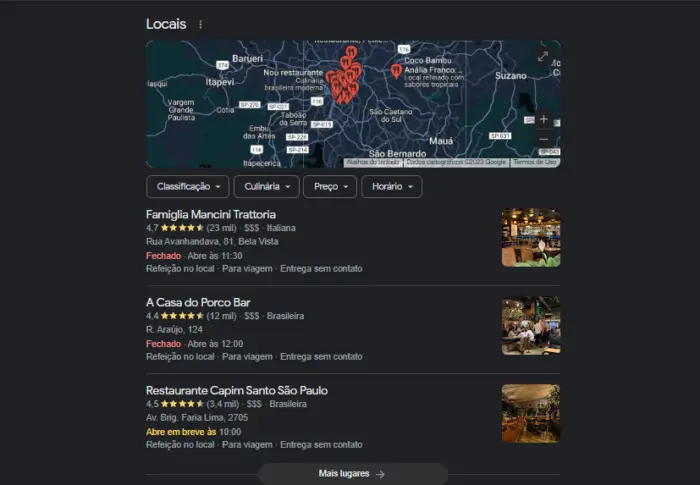 serp locais de restaurantes em SP